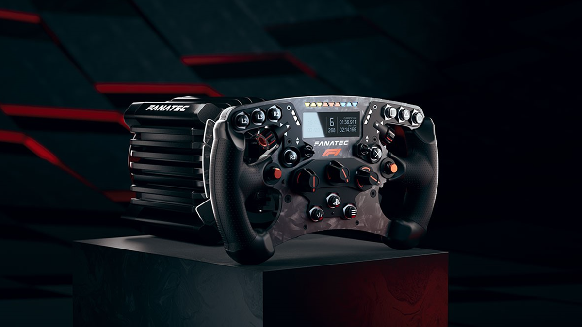 The ClubSport F1 V3 steering wheel mounted on the ClubSport DD+ wheel base.